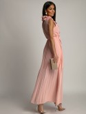 Pleated maxi dress with ruffle, light pink 18968